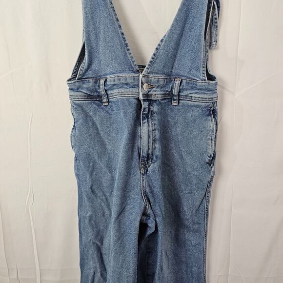 Free People Denim Wide Leg Overalls Womens Size 4 A Line Festival Boho Bib Tank - Picture 3 of 12
